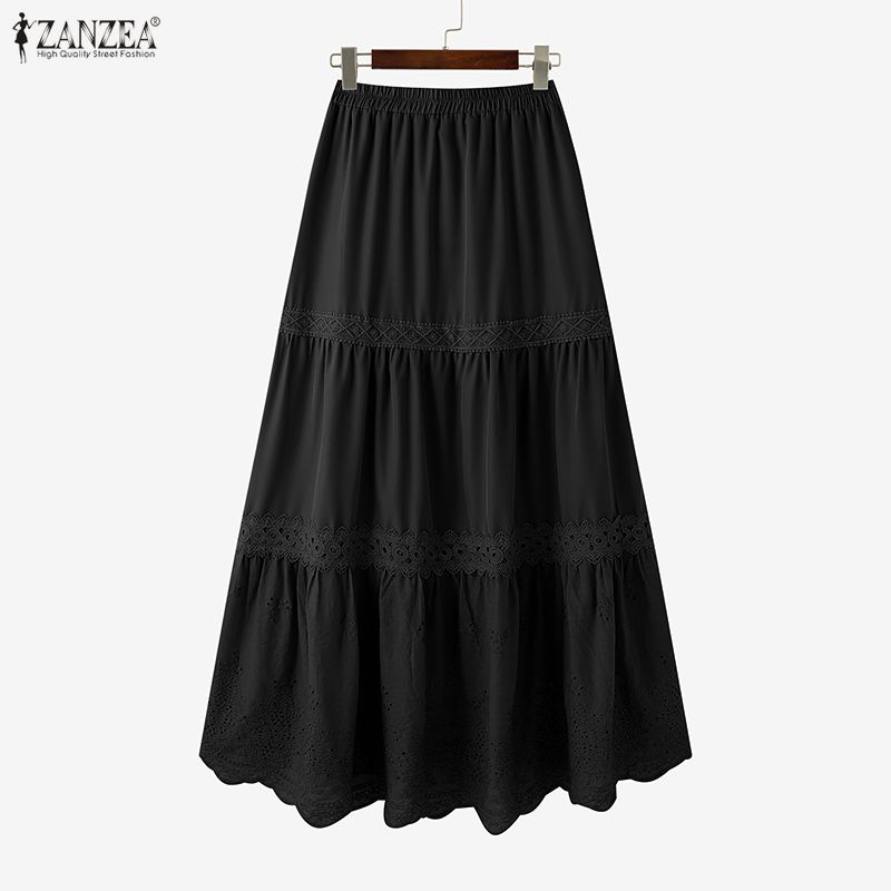 ZANZEA Women Casual Elastic Waist Loose Summer Long Skirts