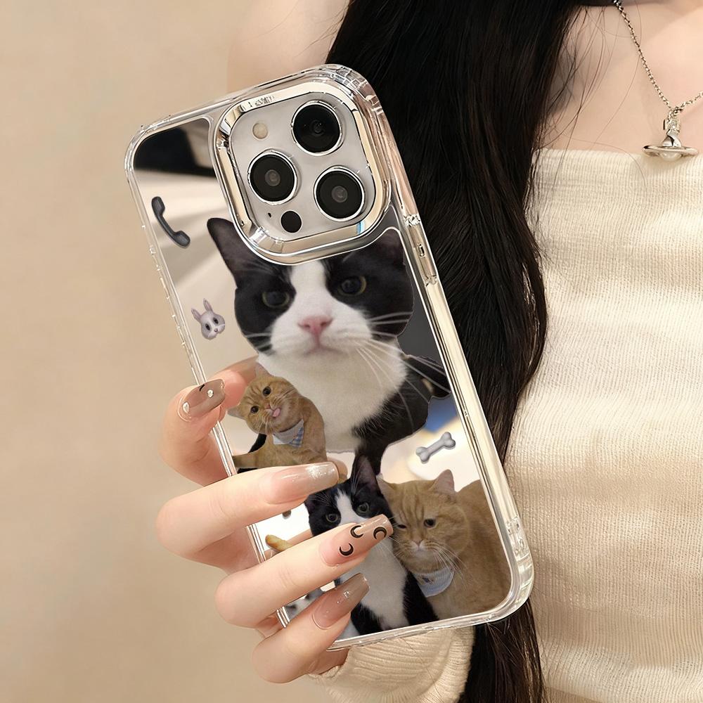 Fashion Cat Luxury Make Up Mirror Phone Case For IPhone 17e 16e Air Pro Max 17 16 13 11 15 14 12 Animal Funda Anti-drop Cover