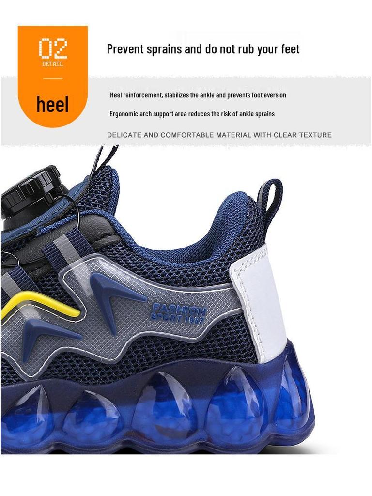 Mesh Sports Shoes with Rotating Buttons for Boys - Soft Sole Running and Basketball Shoes for Children