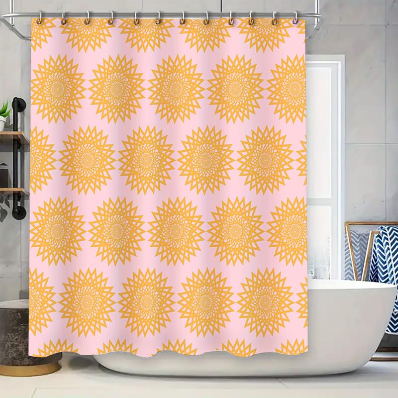 

Sunflower Mandala Shower Curtain Pink Yellow Floral Design For Bathroom Decor Polyester Waterproof Bath Rug Liner With Hooks Set W60H190(CM)-1 Pcs
