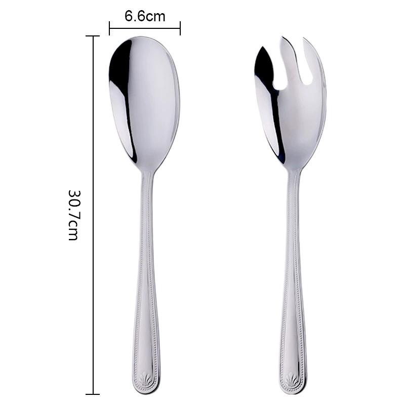 2Pcs Large Salad Spoon Fork Set Stainless Steel Western-style Cutlery Salad Pasta Food Server Home Kitchen Restaurant Tableware