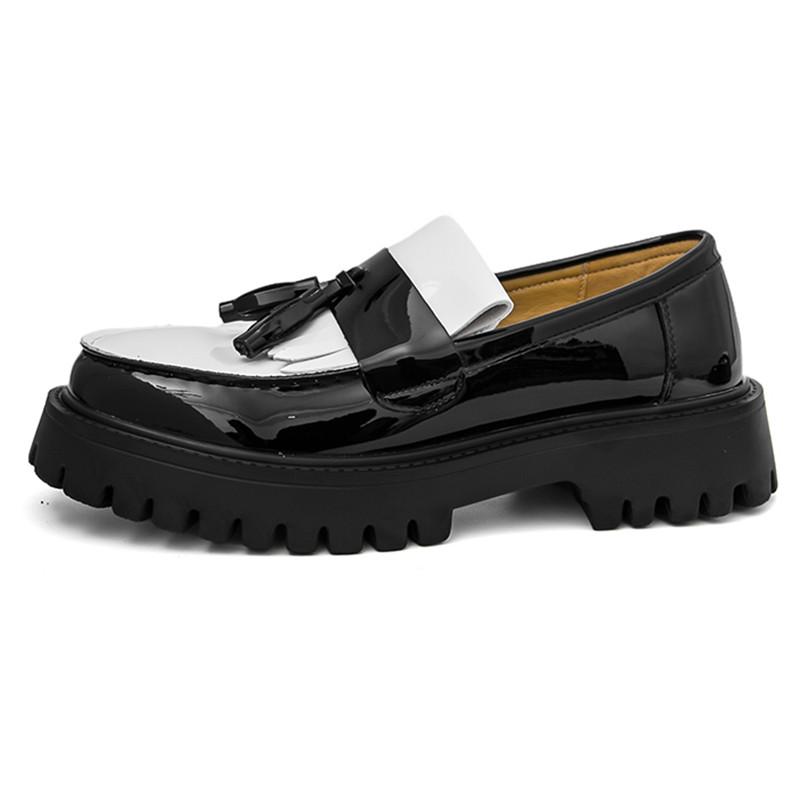 Luxury Designer New Black White Patchwork Tassel Height Increasing Shoes For Men Wedding Dress Prom Formal Footwear