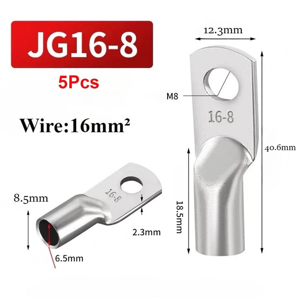 5Pcs 14-2AWG Tinned Copper Cable Lug JG Series Battery Cable Terminal  for Power Wire Crimping