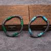 Vintage Malachite Bead Bracelet with Silver Tone Metal Beads Bohemian Ethnic Style Jewelry Men Women Wristband Gift