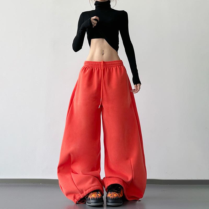 

Women s Dark Blue Wide-Leg Sweatpants - Winter 2025 New Arrival, Plus Velvet, Thick, Heavyweight, Loose Fit, Casual, Versatile Sportswear. L