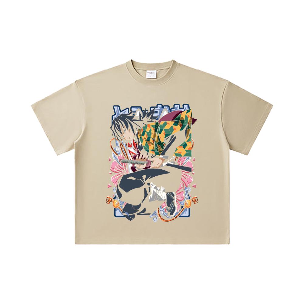 260 GSM Double Yarn 32 Count 100% Cotton Demon Slayer V74 Tomioka Print Unisex Heavy Cotton T Shirt