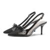Romantic mesh bow transparent sandals women's spring and summer new pointed high heels