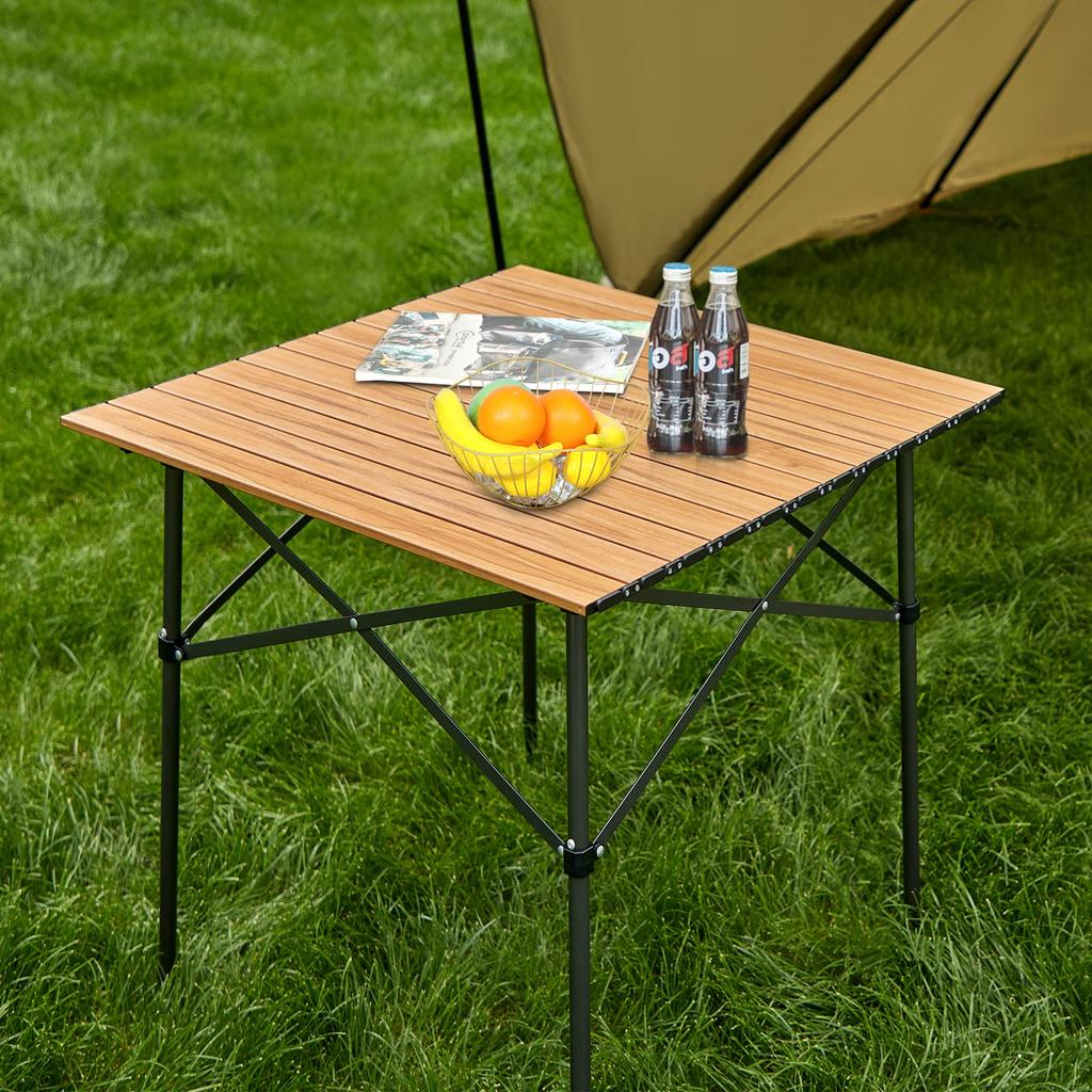TIMBER RIDGE Outdoor Table Folding Telework Weight Load Capacity 45kg Aluminum Roll Table Camping BBQ Storage Bag Included Compact Home Work Wood