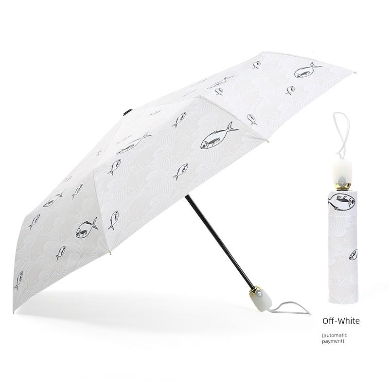 Cartoon Student Automatic Umbrella Dual-Use Three Foldable Men and Women Double Sun Protection Sun Umbrella Black Glue UV Protection