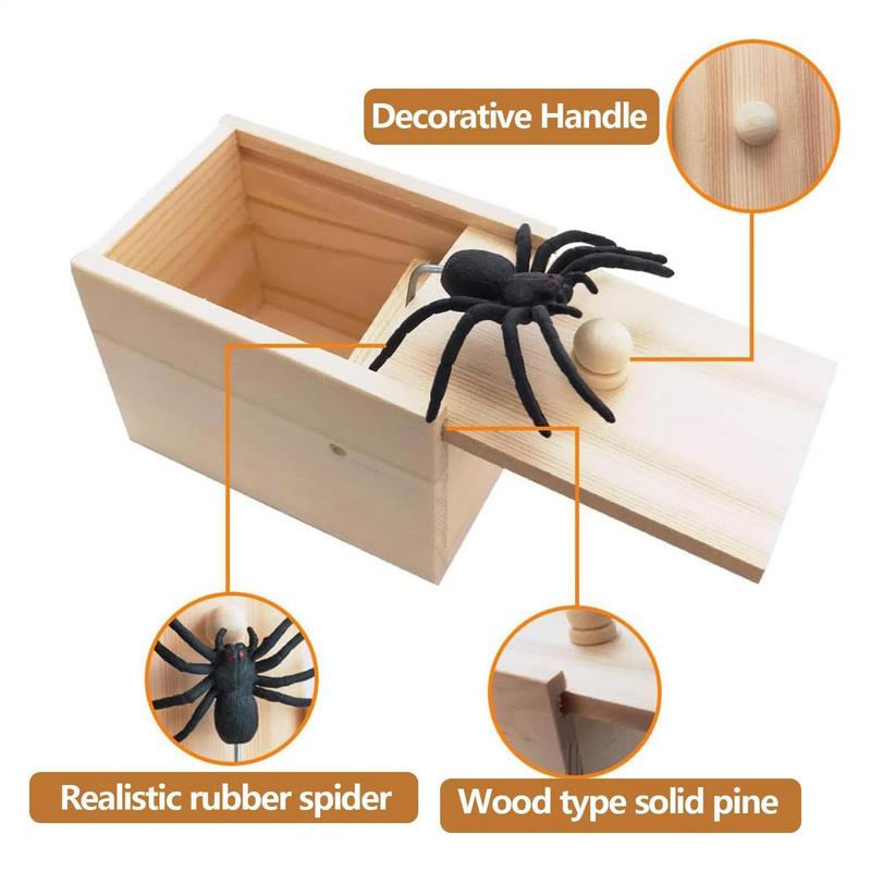 1Pc Wooden Prank Trick Practical Joke Home Office Scare Toy Box Gag Spider Parents Friend Funny Play Joke Gift Surprising Box