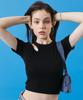 KOLEAT Women Crop Cutout Slim Ribbed Short Sleeve Tee [Black]