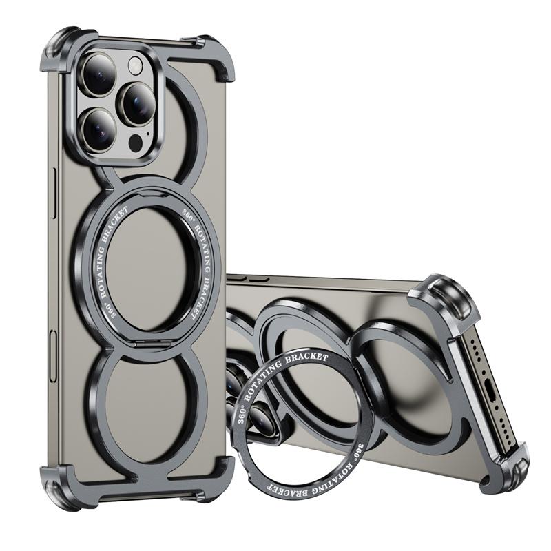 Metal Frame Magsafe 360 Rotate Holder Aluminum Phone Case For iPhone 13 14 15 16 Pro Max Plus Wireless Charging Shockproof Cover