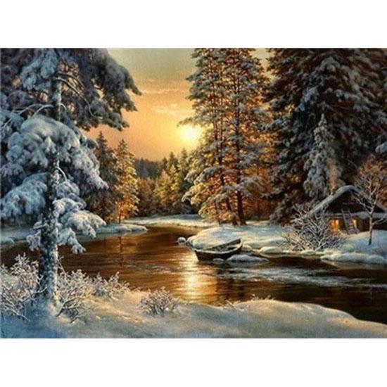 Huacan Full Square Diamond Painting Landscape Diamond Embroidery Snow Scene Picture Rhinestone Mosaic Painting
