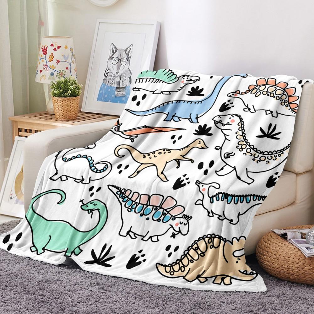 Cartoon Dinosaur Throw Blanket Soft Flannel Blanket for Chair Travelling Camping Kids Adults Bed Couch Cover Winter Nap Blanket
