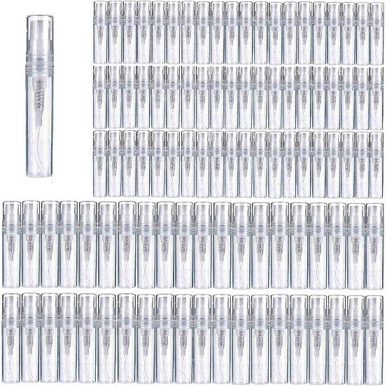 Mini Perfume Bottle 3ml 100pcs, Small Refillable Spray Bottle, Perfume Mouthwash Bottle for Cleaning, Travel, Essential Oils, Perfume