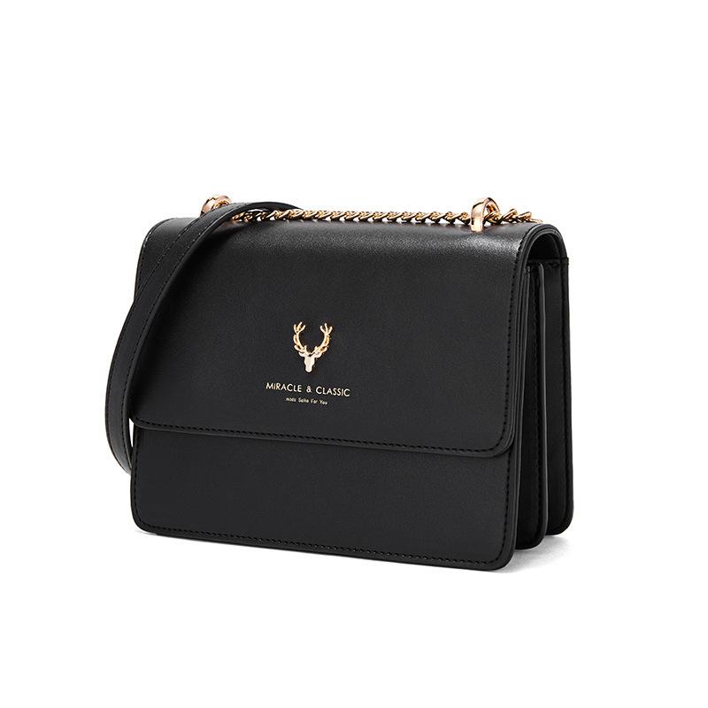 IELGY Crossbody Fashion Chain Women's Bag Square Magnetic Buckle Black All-match One Shoulder PU