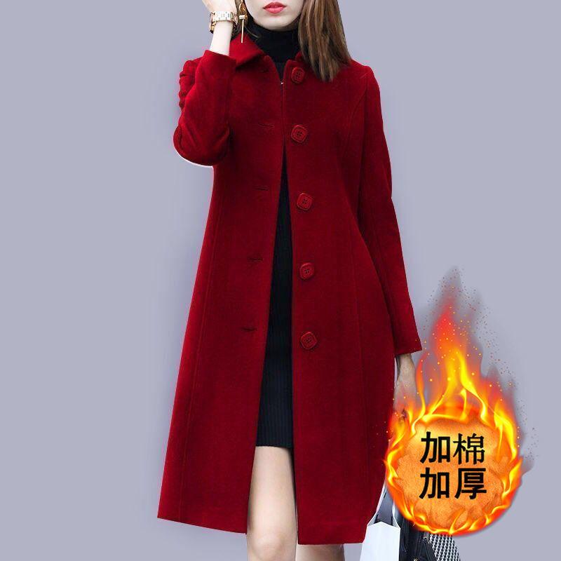 Woolen coat women's medium and long cotton autumn and winter new slim-fitting woolen coat women's thin woolen suit