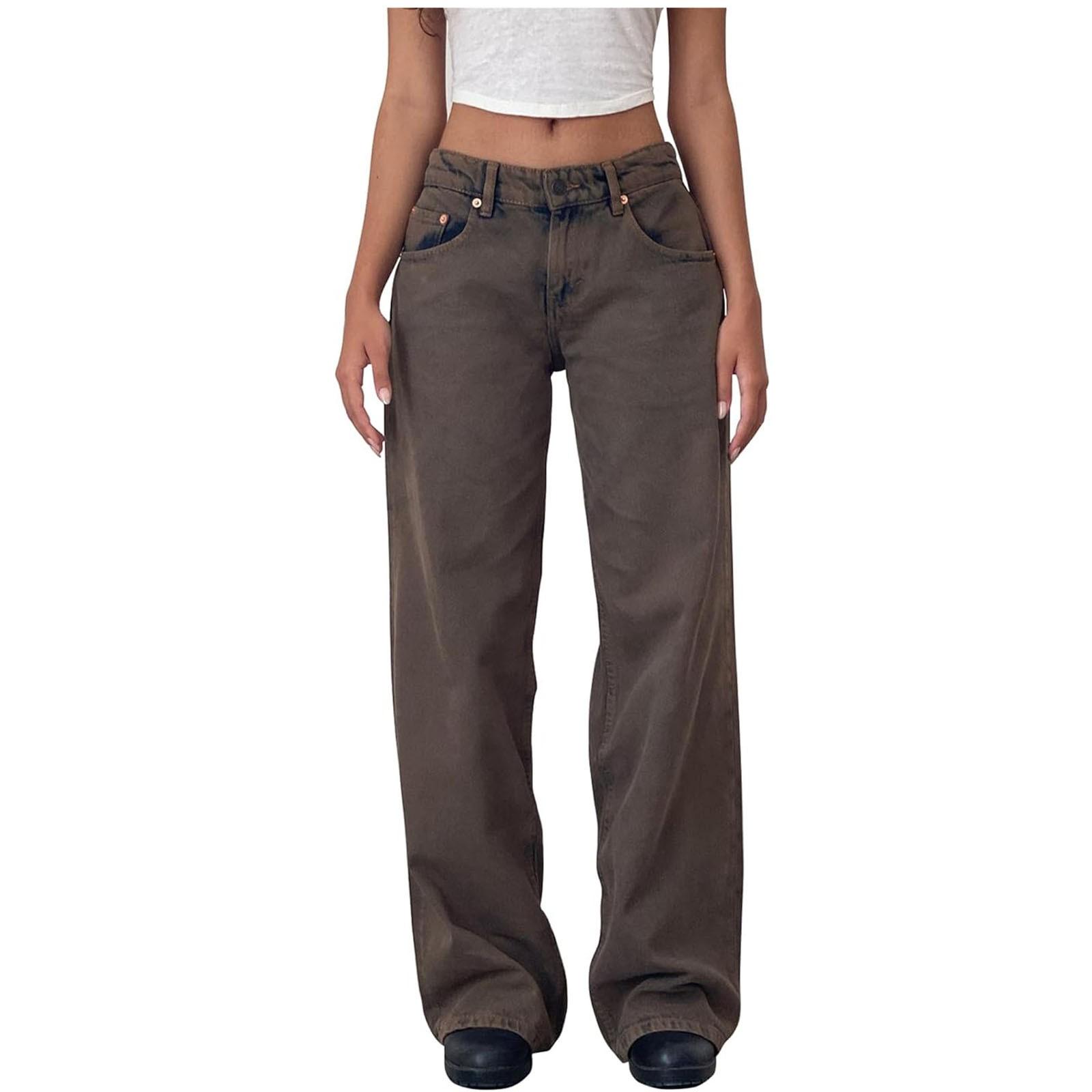 

Straight Leg Mid Waisted Jeans For Women Casual Hem Jeans Casual Pants L