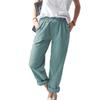 Summer Women Solid Color Casual Elastic High Waist Straight Pants