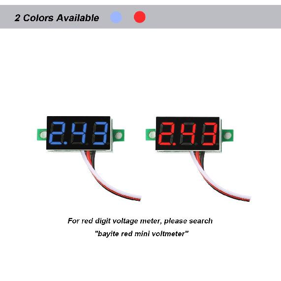 bayite Pack of 5 Three-Wire Calibratable DC 0~30V Blue Digital Mini Voltmeter Gauge Tester Mount Car Motorcycle Battery Monitor Volt Voltage Meter