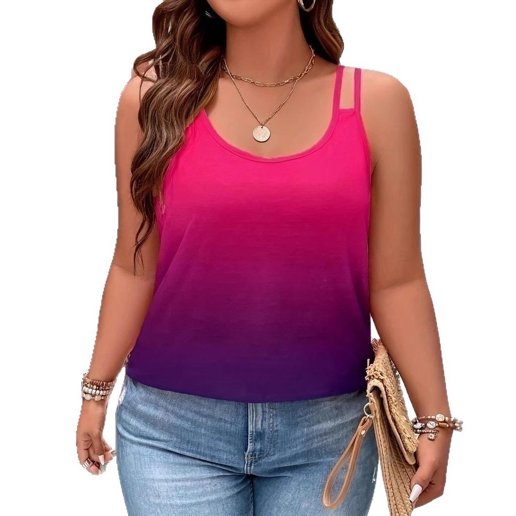 Double-shoulder Halter Vest with U-neck Gradient Sleeveless Vest