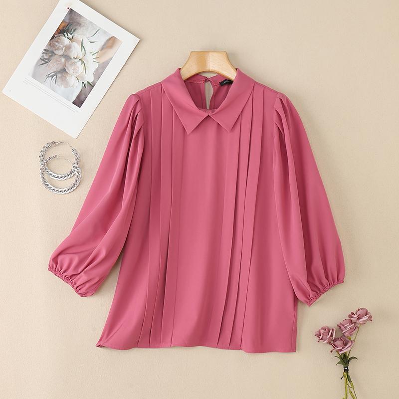 ZANZEA Women Summer Turn Down Collar Loose Casual 3/4 Sleeve Solid Blouse