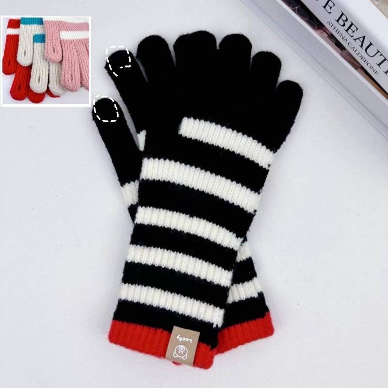 Gants Tricotés pour Femmes Hiver Femmes Pile Long Rayé Écran Tactile Extérieur Gants de Cyclisme