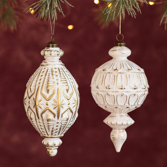 Christmas Ornaments White And Golden Vintage Ball Finial Christmas Tree Ornaments Shatterproof Plastic Farmhouse Hanging Decor
