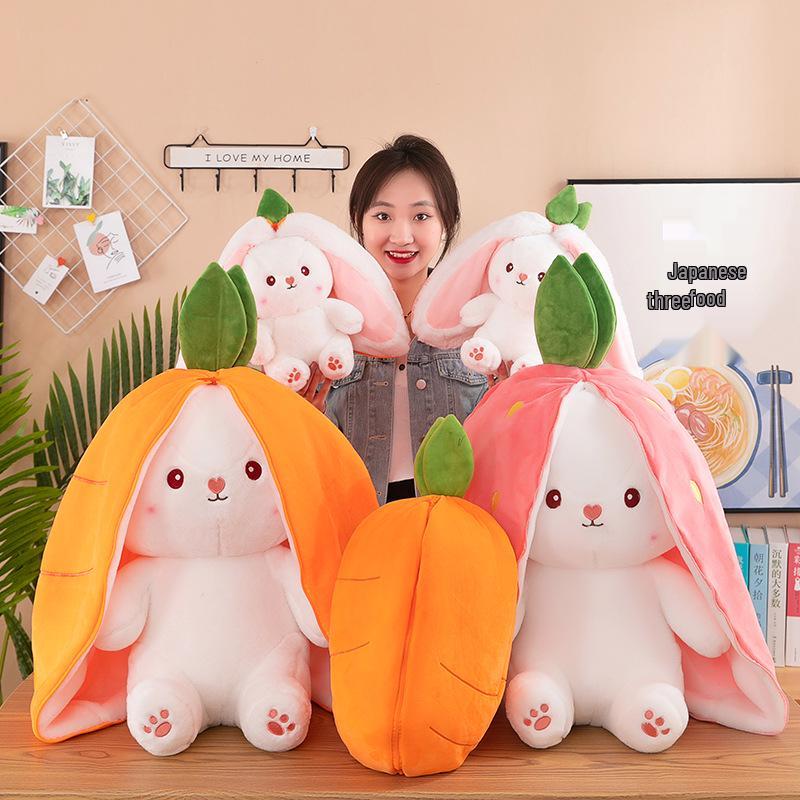 Strawberry Rabbit Plush Toy: Cute Doll Pillow & Birthday Gift for Girls