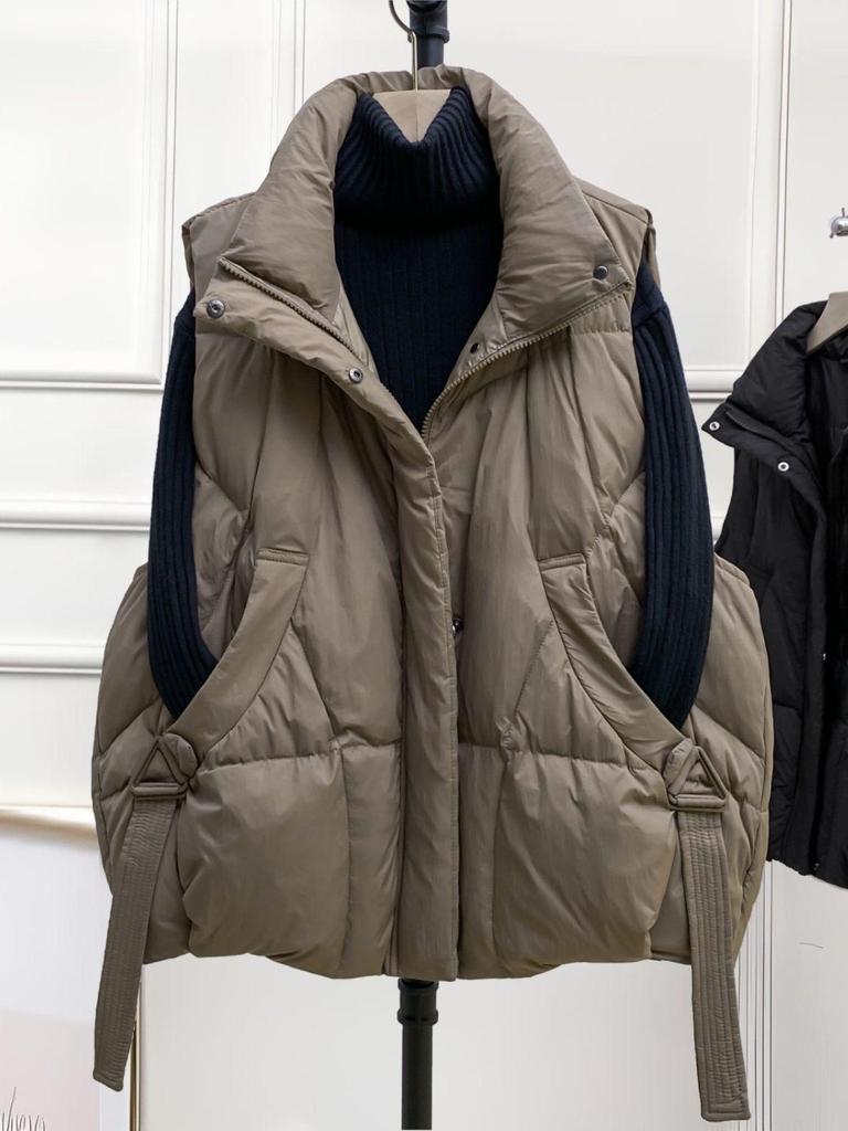 Jachetă Femei Mărimi Mari Lungime Medie Fără Mâneci - Vestă Groasă Călduroasă din Bumbac cu Puf pentru Toamnă/Iarnă