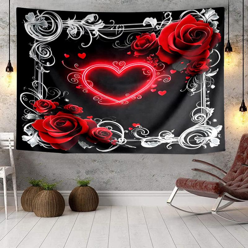 Pink Roses And Hearts Tapestry, Unique Design Tapestry, Wall Decor for Bedroom,Livingroom, Playroom,Heartwarming Fan Holiday Gifts