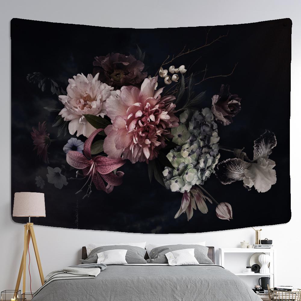 Blumenkunst Pfingstrose Malerei Wandteppich NordicoLandscape Illustration Wandbehang Böhmischer Mond Psychedelisches Mandala Home Decor