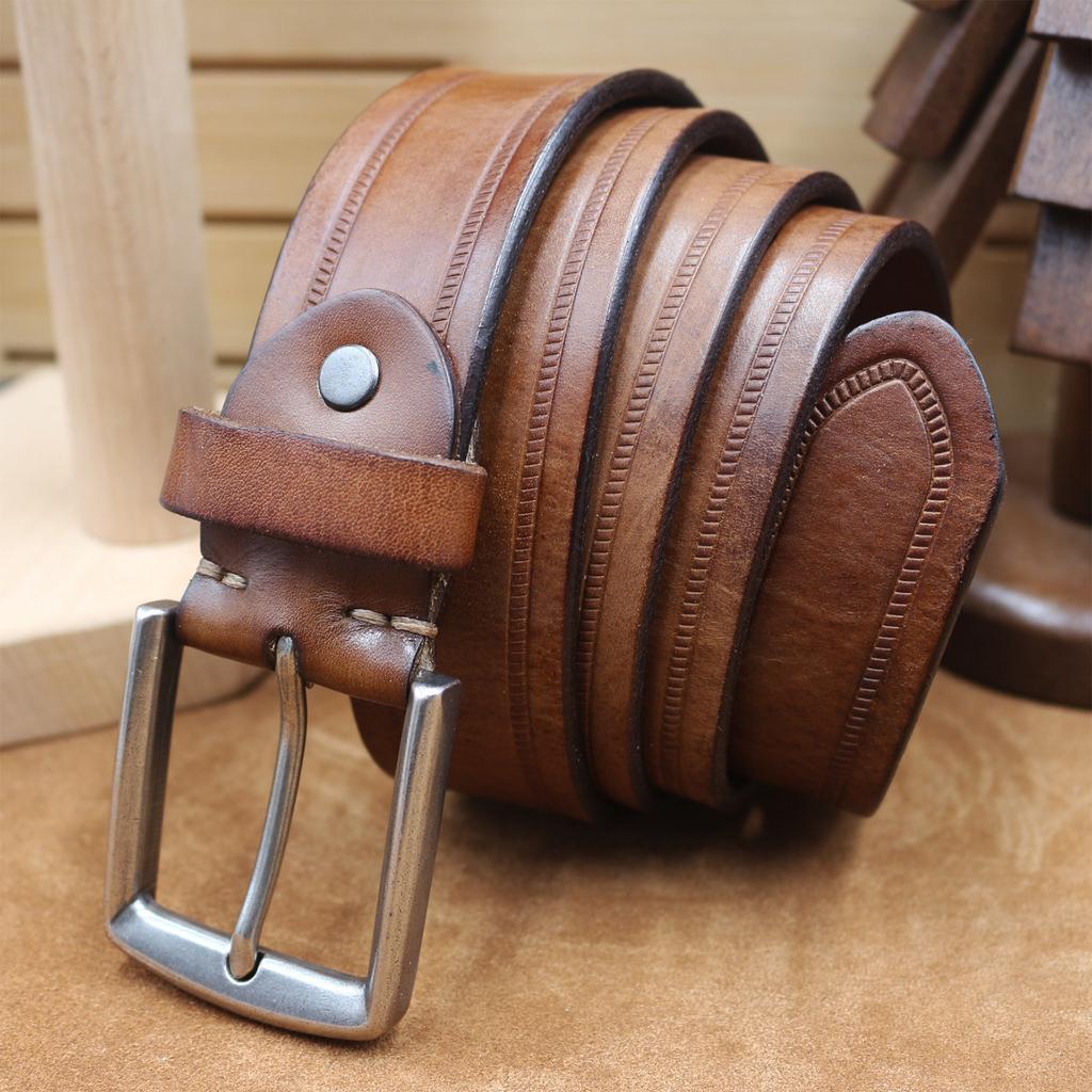 Belt for Men's Trendy Retro Pure Cowhide Jeans Belt for Men's Students Korean Style Trendy Head Pin Buckle Versatile Women's Universal