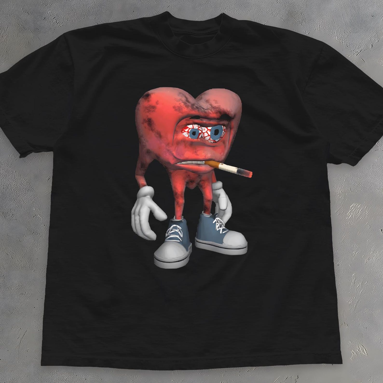 Smoking Heart Meme Shirt - Funny Broken Heart Unisex Cotton T-Shirt L