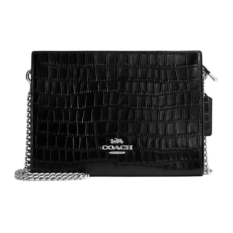 

COACH Slim 20 top zip closure crocodile embossed leather shoulder crossbody bag small women s black чёрный