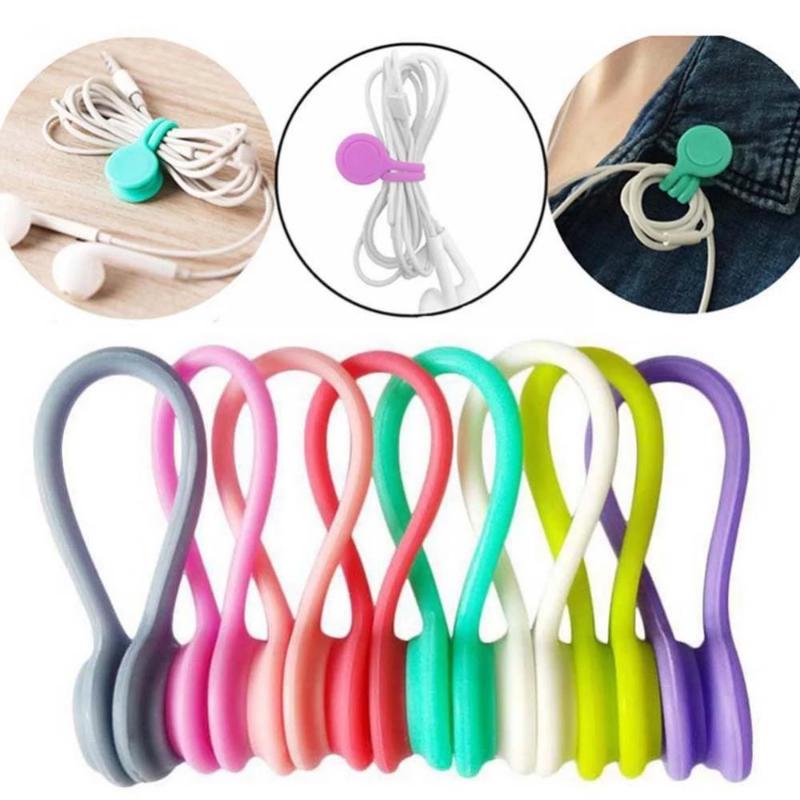 10Pcs Magnetic Silicone Earphone Cord Winder Cable Holder Multifunction Home Office Headphones USB Cable Wire Organizer Accessories