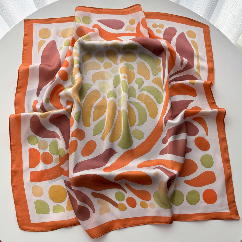 Luxury Square Scarf For Women Ladies Hijab Color Print Neckerchief Bandanas Summer Soft Stain Elegant Faux Silk Scarves Shawl