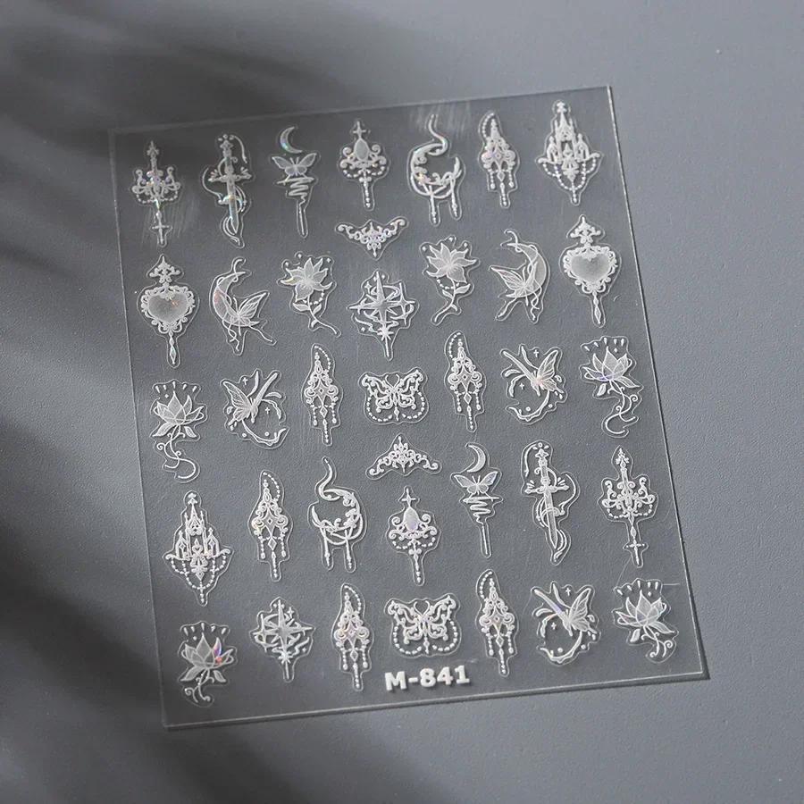 Shiny Jelly Butterfly Charming Golden Gradient Bowknot 5D Self Adhesive Nail Art Sticker Flower Petal Rhinestone Manicure Decals