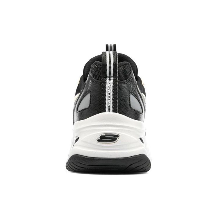 Skechers DLites 4.0 Leather Lace-Up Shock Absorbing Durable Low-Top Dad Shoes Women Sneaker White Black 896144-BKW