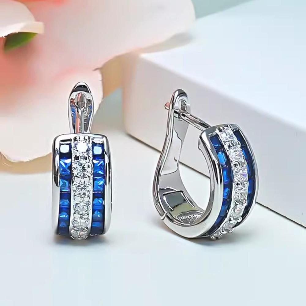 Red Corundum Stud Earrings Luxury Fashion Gemstone Setting Blue Spinel Earrings for Women