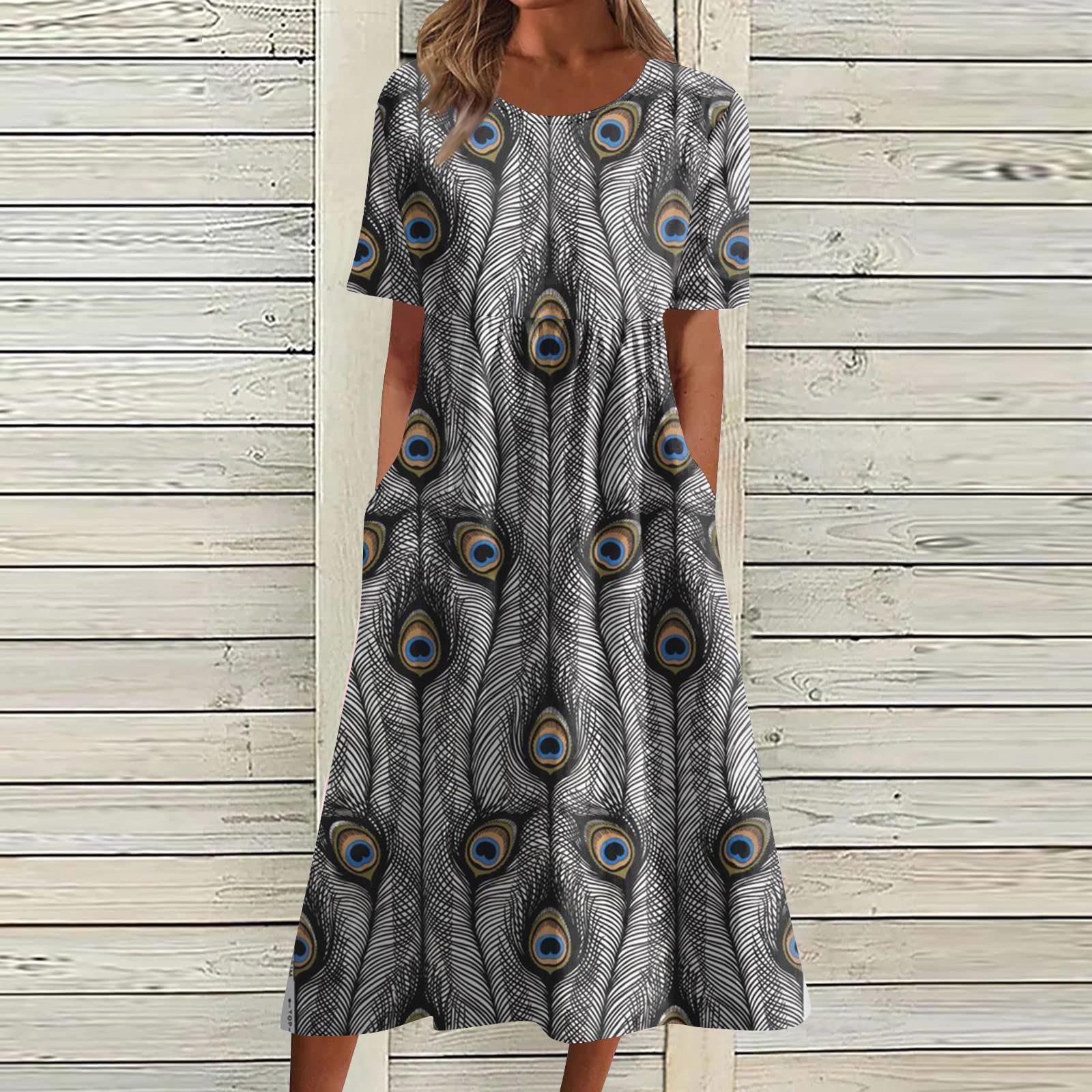 

Жен. Повседневные платья Платья с принтами Летние платья С принтами Плиссированные платья-миди с круглым вырезом Классический Классический На открытом воздухе Повседневные С короткими рукавами Свободные платья L