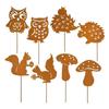 Yousheng Animal Silhouette Garden Stakes Rusty Iron Hedgehog Stakes Planter Insert Owl Squirrel Mushroom Stakes for Window Box Flower Pot Bonsai
