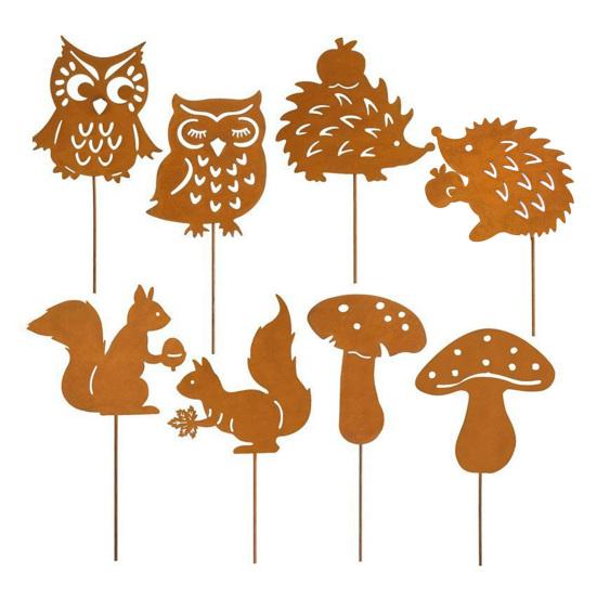 Yousheng Animal Silhouette Garden Stakes Rusty Iron Hedgehog Stakes Planter Insert Owl Squirrel Mushroom Stakes for Window Box Flower Pot Bonsai