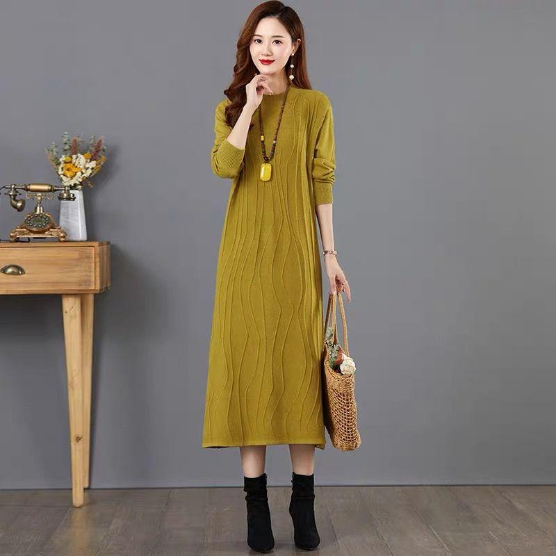 

Ретро Художественное Вязаное Платье Женское Внутреннее Платье-Свитер Длинный Трикотаж Осень и Зима Длинный Пуловер Повседневный Пуловер 3XL