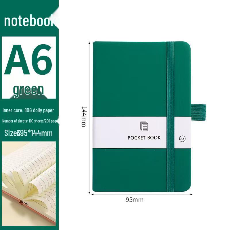 A6/A5 Elastic Band Color Pocket Notebook - Leather Feel, Portable Student Memo