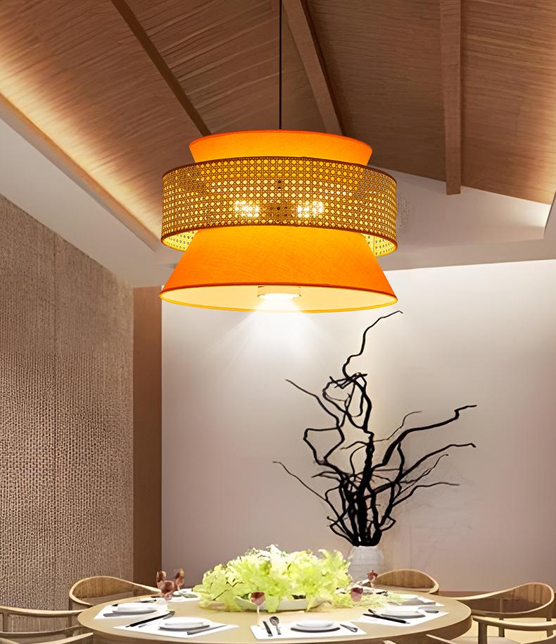 Chinese Style Rattan Weave Chandelier for Dining Room, Teahouse, Restaurant, Bar, and Cafe