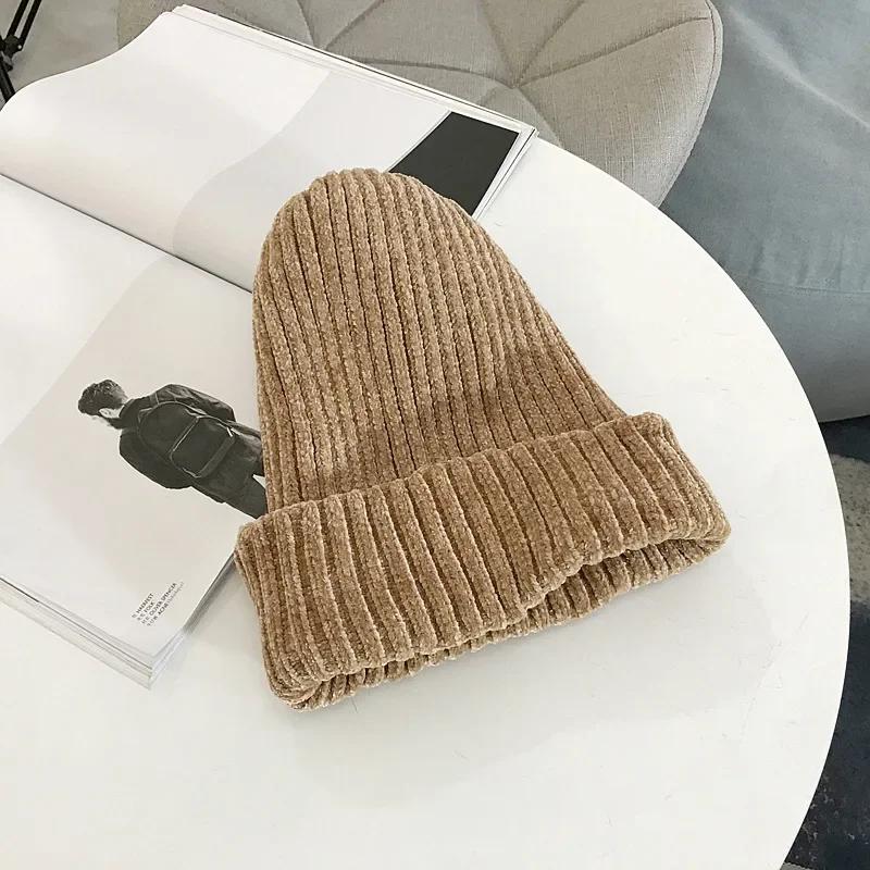 Autumn Winter Fashion Classic Beanie Hats Women Thicker Fur Pom Ball Knitted Cap Girls Fleece-lined Warm Pullover Skullies