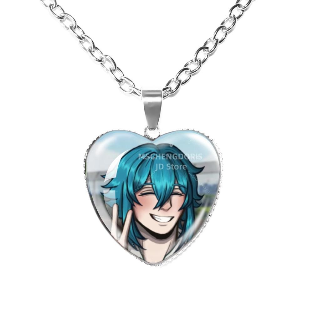Solivan Brugmansia Sol 'The Kid At the Back' Anime Glass Cabochon Heart Shaped Pendant Necklace Charm Jewelry Gift