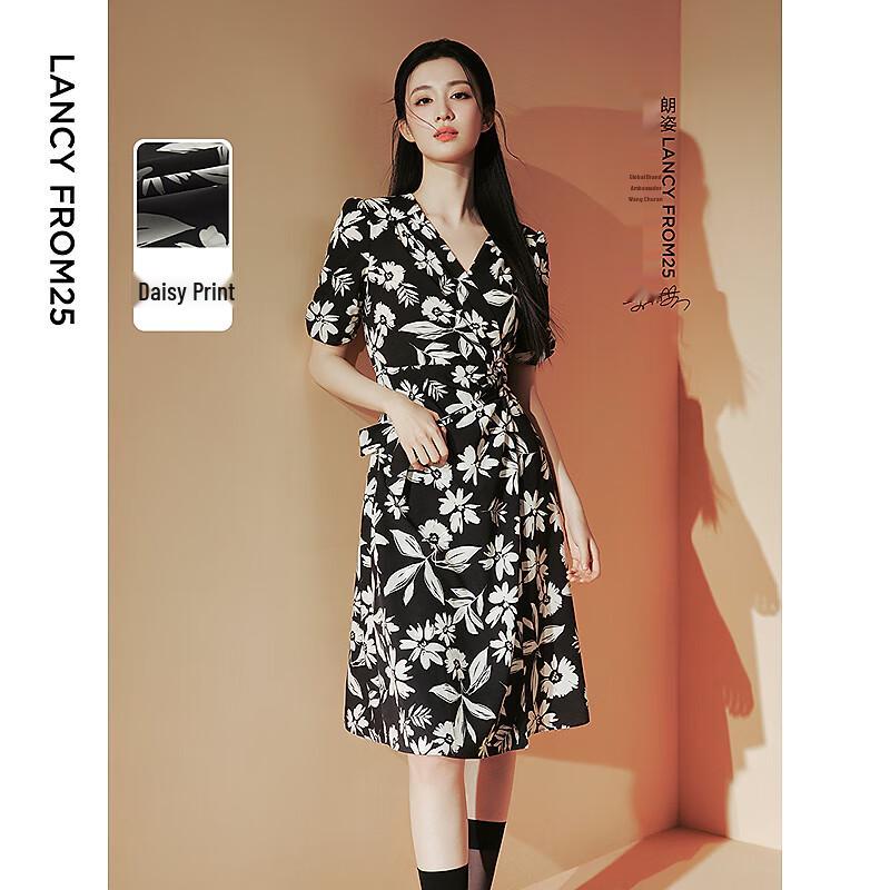 

Langzi Wang Churan Style Black Printed Midi Dress L