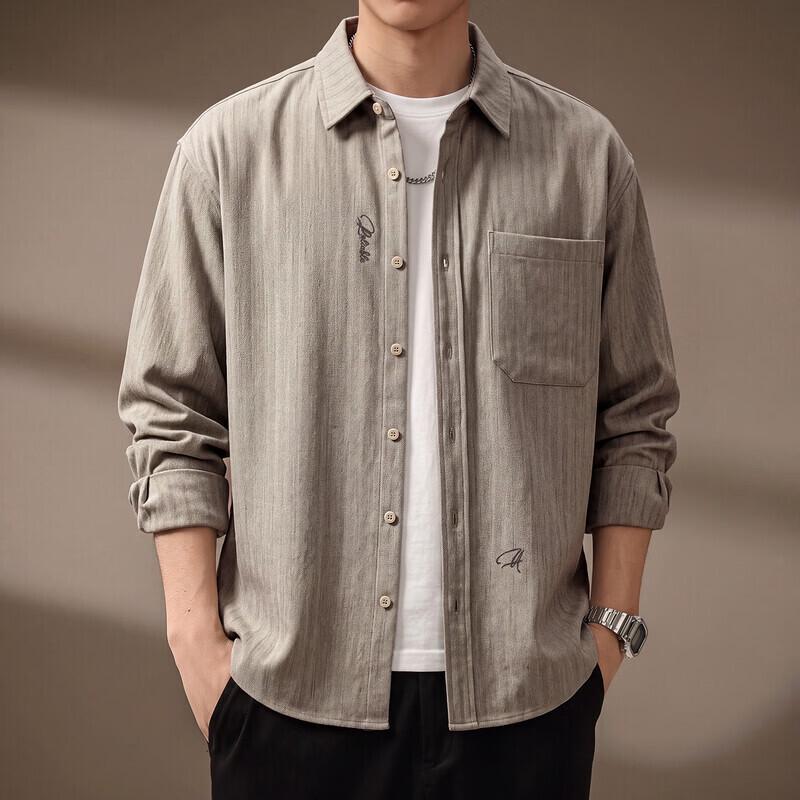 Men's Premium Striped Textured Casual Long-Sleeve Shirt